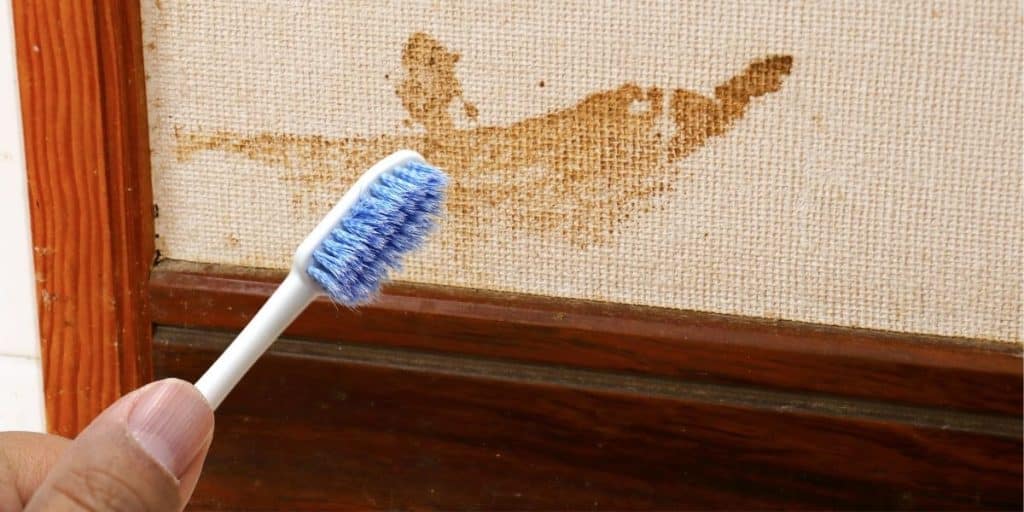 nettoyer une tâche sur un mur avec une brosse à dent