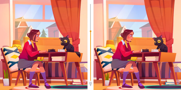 Défi Visuel : Trouvez en moins de 45 secondes les 12 différences entre ces deux images d'une fille qui joue avec son chat !