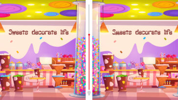Défi visuel : Trouvez les 12 différences entre ces 2 images de magasin de confiserie en moins de 40 secondes !