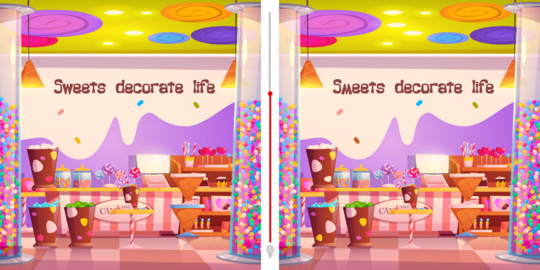 Défi visuel : Trouvez les 12 différences entre ces 2 images de magasin de confiserie en moins de 40 secondes !