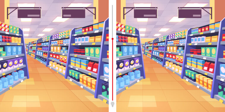 Défi visuel captivant : Saurez-vous repérer les 5 différences entre ces deux images de supermarché en un temps record ?