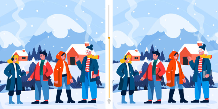 Défi visuel  : Trouvez les 6 différences entre ces deux scènes hivernales enneigées en un temps record !
