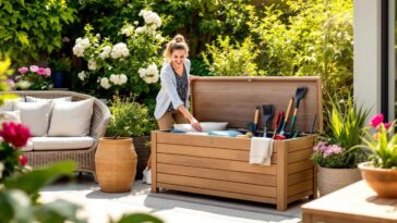 sublimez votre jardin avec ce coffre de rangement élégant, idéal pour organiser votre espace extérieur. profitez dès maintenant d'une offre exclusive à 65 € chez castorama !